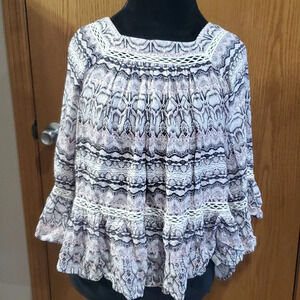 Haute Hippie tribe ruffle square neck pink black top